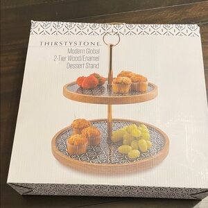 Thirstystone Gold and Brown 2-Tier Dessert Stand